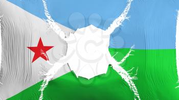 Djibouti flag with a hole, white background, 3d rendering