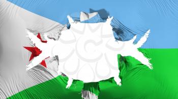 Djibouti flag with a big hole, white background, 3d rendering