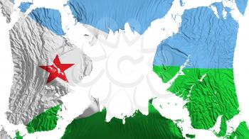 Djibouti torn flag fluttering in the wind, over white background, 3d rendering