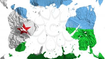 Scattered Djibouti flag, white background, 3d rendering