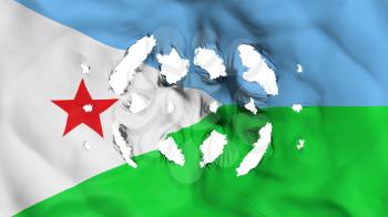 Djibouti flag with a small holes, white background, 3d rendering
