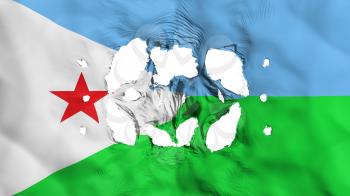 Holes in Djibouti flag, white background, 3d rendering
