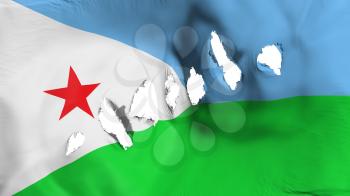 Djibouti flag perforated, bullet holes, white background, 3d rendering