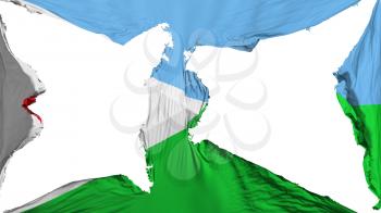 Destroyed Djibouti flag, white background, 3d rendering