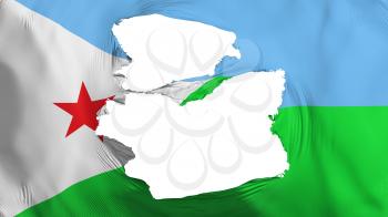 Tattered Djibouti flag, white background, 3d rendering