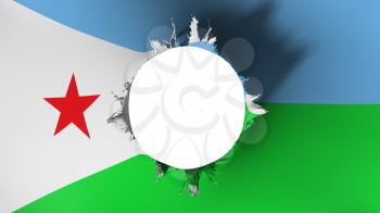 Hole cut in the flag of Djibouti, white background, 3d rendering