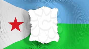 Square hole in the Djibouti flag, white background, 3d rendering