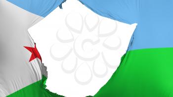 Cracked Djibouti flag, white background, 3d rendering