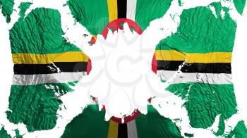 Dominica torn flag fluttering in the wind, over white background, 3d rendering