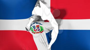 Damaged Dominican Republic flag, white background, 3d rendering