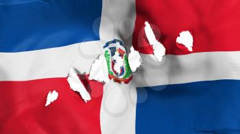 Dominican Republic flag perforated, bullet holes, white background, 3d rendering