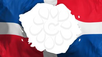 Broken Dominican Republic flag, white background, 3d rendering