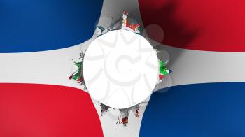 Hole cut in the flag of Dominican Republic, white background, 3d rendering