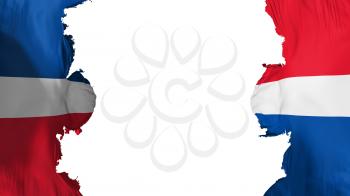 Blasted Dominican Republic flag, against white background, 3d rendering