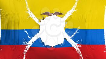 Ecuador flag with a hole, white background, 3d rendering