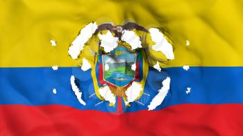 Ecuador flag with a small holes, white background, 3d rendering