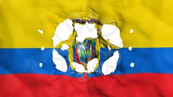 Holes in Ecuador flag, white background, 3d rendering