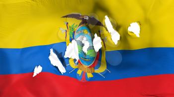 Ecuador flag perforated, bullet holes, white background, 3d rendering
