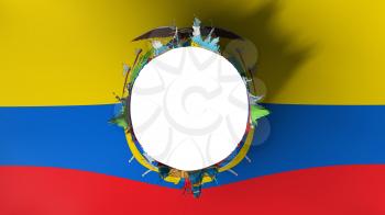 Hole cut in the flag of Ecuador, white background, 3d rendering