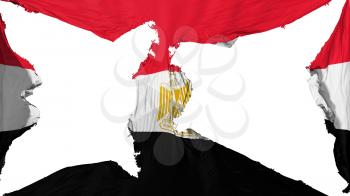 Destroyed Egypt flag, white background, 3d rendering