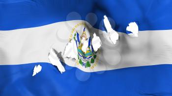 El Salvador flag perforated, bullet holes, white background, 3d rendering