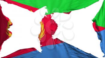 Destroyed Eritrea flag, white background, 3d rendering