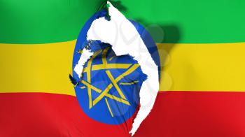 Damaged Ethiopia flag, white background, 3d rendering