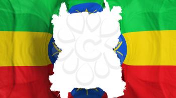 Ripped Ethiopia flying flag, over white background, 3d rendering