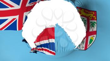 Big hole in Fiji flag, white background, 3d rendering