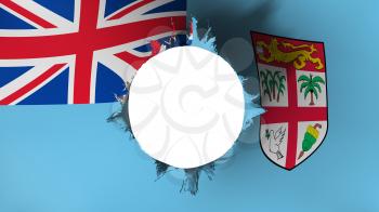 Hole cut in the flag of Fiji, white background, 3d rendering