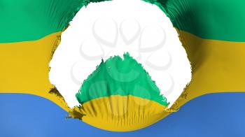 Big hole in Gabon flag, white background, 3d rendering