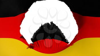 Big hole in Germany flag, white background, 3d rendering