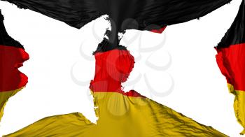 Destroyed Germany flag, white background, 3d rendering