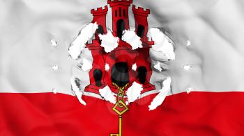 Gibraltar flag with a small holes, white background, 3d rendering