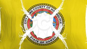 Honolulu city, capital of Hawaii state flag with a hole, white background, 3d rendering