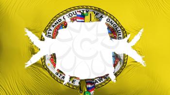 Honolulu city, capital of Hawaii state flag with a big hole, white background, 3d rendering