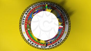 Hole cut in the flag of Honolulu city, capital of Hawaii state, white background, 3d rendering