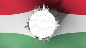 Hole cut in the flag of Hungary, white background, 3d rendering