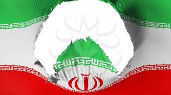 Big hole in Iran flag, white background, 3d rendering