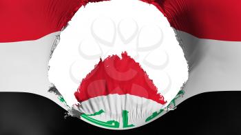 Big hole in Iraq flag, white background, 3d rendering