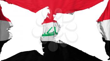 Destroyed Iraq flag, white background, 3d rendering