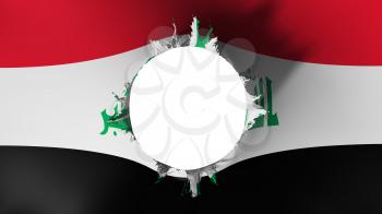 Hole cut in the flag of Iraq, white background, 3d rendering