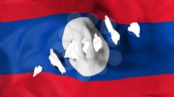 Laos flag perforated, bullet holes, white background, 3d rendering