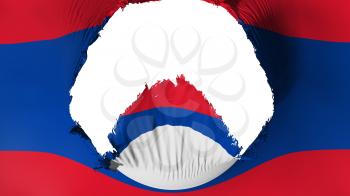 Big hole in Laos flag, white background, 3d rendering