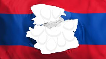 Tattered Laos flag, white background, 3d rendering