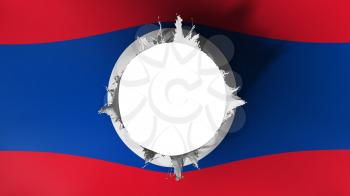 Hole cut in the flag of Laos, white background, 3d rendering
