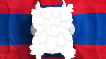 Ripped Laos flying flag, over white background, 3d rendering