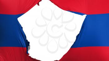 Cracked Laos flag, white background, 3d rendering
