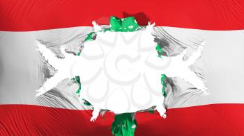 Lebanon flag with a big hole, white background, 3d rendering