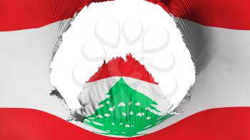 Big hole in Lebanon flag, white background, 3d rendering